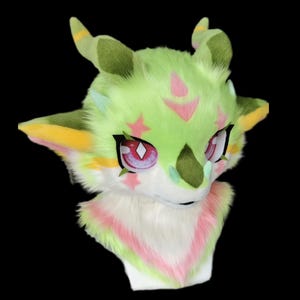 Dopamine Cute Dragon Fursuit Head, Furry  Pre-Made Fur Head, Furry Cosplay,Fantasy Creatures