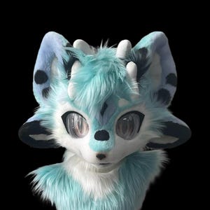 Fursuit Head - Only Head, Furry Pre-Made Fur Head, Furry Cosplay, &quot;Blue Four-eared Dragon&quot; Fantasy Creatures, Cool Furry Mask Head