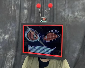 Hazbin Hotel Vox-Inspired LED Screen Fursuit Head Shell – Custom Cosplay Prop – LED Display TV Head – Made to Order