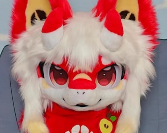 Apple Dragon Fursuit Head,Furry Cosplay,Fantasy Creatures, Fursuit Head  Custom,Kemono Fursuit Head,Cute Furry Head.