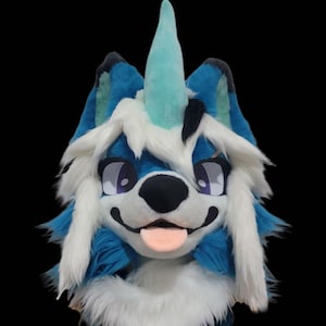 Fursuit Head, Furry  Pre-Made Fur Head, Furry Cosplay, &quot;Blue Unicorn&quot; Fantasy Creatures, Cute Furry Mask Head, Cool Dragon Fursuit Head