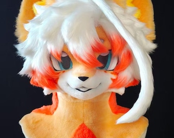 Custom Kig Fursuit Head – Japanese Kemono Dog Fursuit Mask, Fluffy Puppy Costume Head, Pizza-Themed Character, Made to Order
