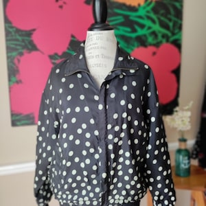 Vintage Shanghai 100% Silk Women&#39;s Polkadot Bomber Size PS