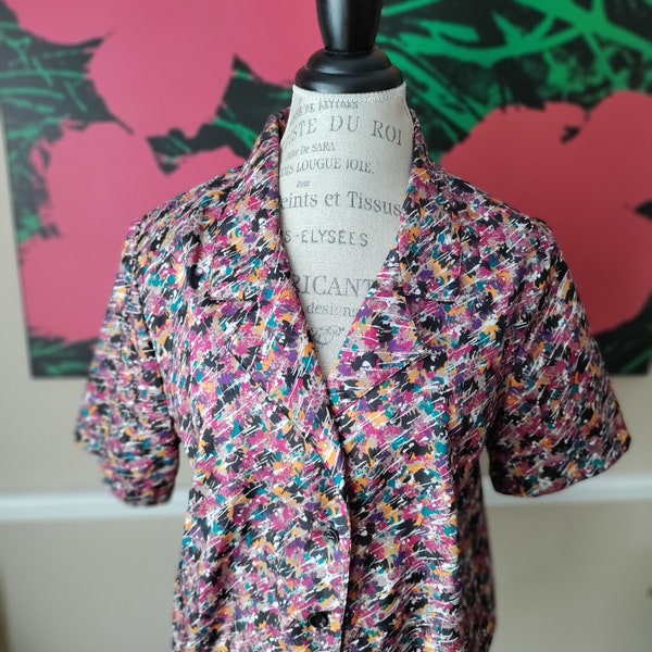 80s/early 90s Vintage Women's Lauren Lee Multicolored Shirt Blouse Size M/L