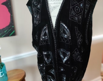 80s Vintage Olsen Whimsigoth Black Velvet Vest Size XL