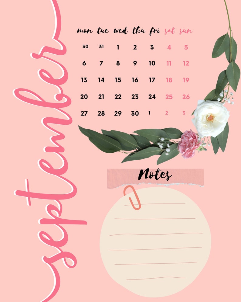 September 2022 Calendar Printable Etsy
