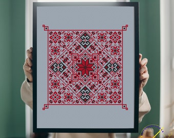 Ukrainische Folklore Ornament Kreuzstich Digitales Muster PDF Design Kissen Wandkunst