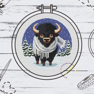 Contemporary Bison Cross Stitch Pattern. Digital Downloadable Design. Modern Buffalo Cross Stitch PDF Pattern. Instant Download PDF.