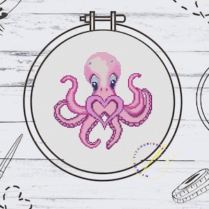 Cute Octopus Cross Stitch Pattern. Modern Embroidery Pattern. Easy to Stitch. Downloadable PDF. Underwater Art. Digital Embroidery Pattern.