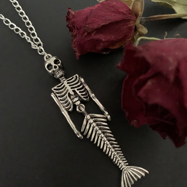 Mermaid skeleton fully jointed necklace gothic style