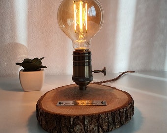 Lámpara de escritorio de árbol vintage natural con idea de regalo de etiqueta personalizada