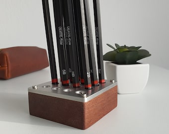 Wood and Aluminium desk pencil holder artist