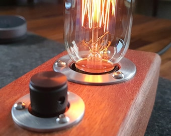 Handmade vintage Edison Wooden Desk / Table Lamp With Dimmer Warm Lighting Steampunk Lamp Bedroom Lighting Gift for him