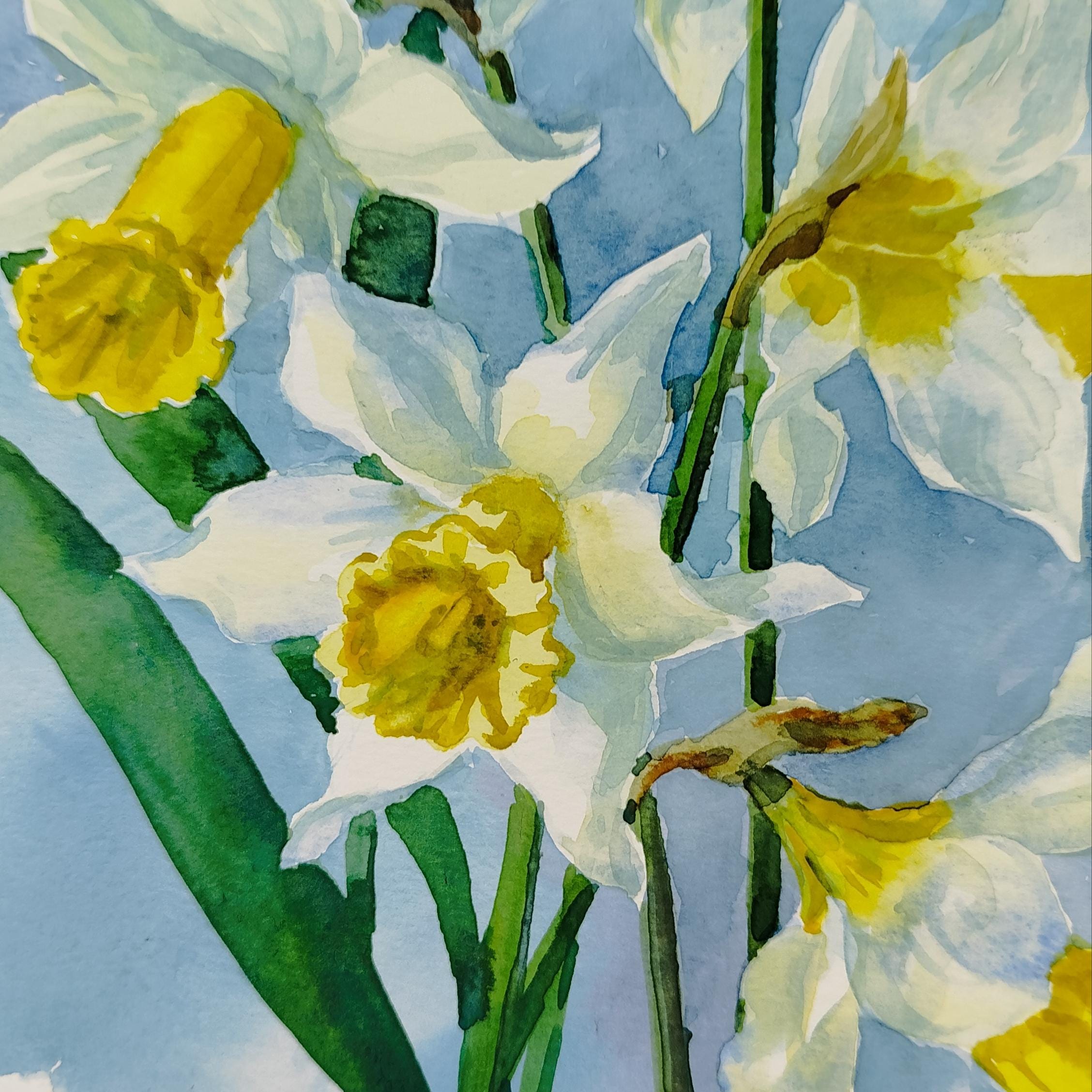 水仙の絵画：オリジナルの春の花の水彩画 - Etsy 日本