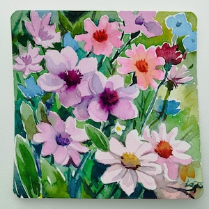 Bloemen schilderij originele aquarel kaartenset kleine bloemenkunstwerken natuur geïnspireerde kunst tuin minnaar cadeau handgeschilderde kunstwerken van LilleArtBerg