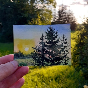 ACEO Sunset Painting Original Art Watercolor Painting Landscape Artwork Handmade Watercolor by LilleArtBerg