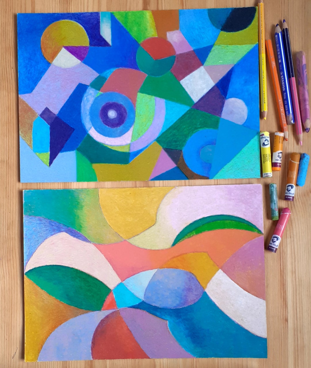 Bright Abstract Artwork Original Art Set of 2 Wall Art Hand Etsy