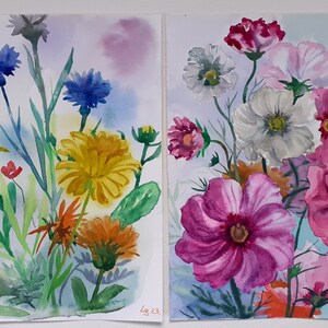Floral Watercolor Set of 2 Wall Art Original Artwork Floral Artwork Flower Watercolor Painting A4 Made with Love by Etsy Seller LilleArtBerg
