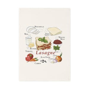 Kitchen Towel, Lasagna Recipe Tea Towel, Cooking Towel, Foodie Gift, Chef Gift, Cooking Utensil, Kitchen Decor