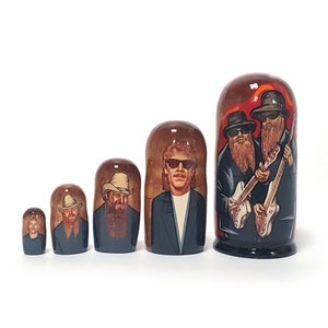 Arte d&#39;autore fantasy ZZ Top bambole nidificanti 6,1&#39;&#39; o 15,5 cm 5 pezzi