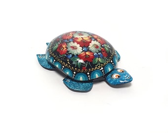 Boîte laque "Ornement tortue turquoise"