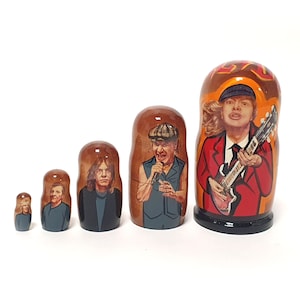 Author&#39;s art fantasy AC/DC Angus Young nesting dolls 4.52 &#39;&#39; or 11.5 cm, 5 pcs