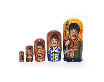 Author's art fantasy The Beatles Sgt. Pepper’s nesting doll,  4.52 '' or 11.5 cm 5 pcs