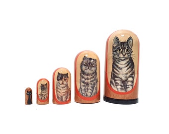 Gray kitten nesting dolls 4.52 '' or 11.5 cm, matryoshka dolls 5 pcs