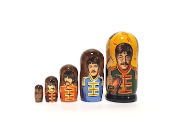 Author&#39;s art fantasy The Beatles Sgt. Pepper’s nesting doll,  6.3&#39;&#39; or 16 cm 5 pcs