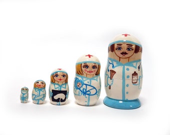 Doctor nesting dolls , matryoshka 4.52 '' or 11.5 cm 5 pcs