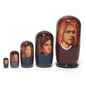 Author&#39;s art fantasy Nirvana Kurt Cobain nesting dolls 4.52&quot; or 11.5 cm , 5 pcs