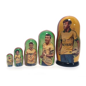 Lionel Neymar football Brazil national team nesting dolls 7.28&#39;&#39; or 18.5 cm 5 pcs.