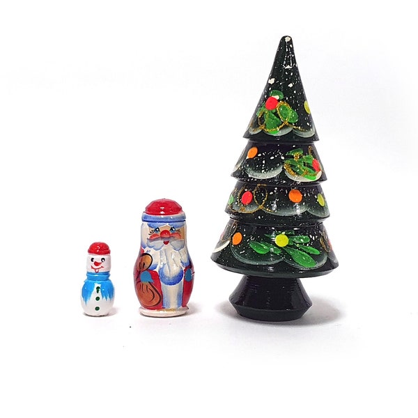 Weihnachtsbaum und Nikolaus Nesting Dolls 14,5cm 3 Stk