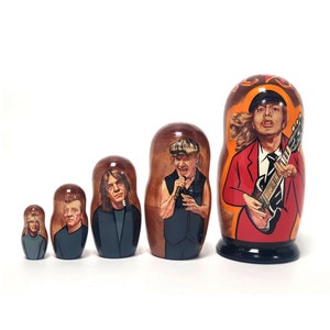 Author&#39;s art fantasy AC/DC Angus Young nesting dolls 6.3&#39;&#39; or 16 cm 5 pcs