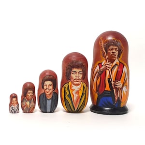 Author&#39;s art fantasy Jimi Hendrix nesting dolls 6.1&#39;&#39; or 15.5 cm, 5 pcs