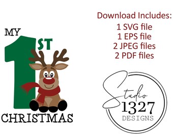 First Christmas Reindeer SVG Printable: Baby's 1st Christmas (Digital Download)