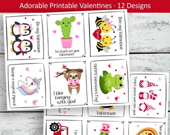 Cute Printable Valentine Cards for Kids (12 Designs) (Digital Download)