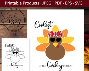 Coolest Turkey Thanksgiving SVG: Printable Coloring Page (Digital Download)
