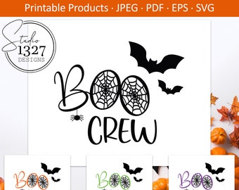 Boo Crew Halloween SVG: Spiderweb Bats Design, Halloween Printable (Digital Download)