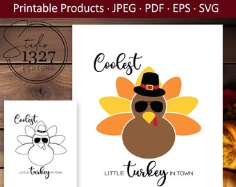 Coolest Turkey Thanksgiving SVG: Printable Coloring Page (Digital Download)