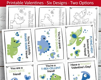 Printable Dinosaur Valentine Cards: Kids Valentine Set (Digital Download)