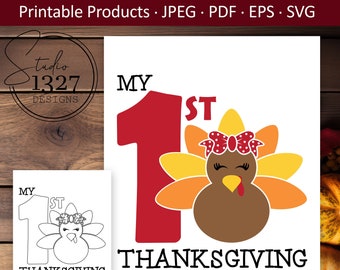 First Thanksgiving SVG: Turkey Coloring Page (Digital Download)