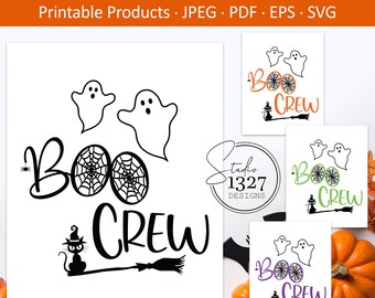 Boo Crew Halloween SVG: Ghost and Cat Design, Halloween Printable (Digital Download)