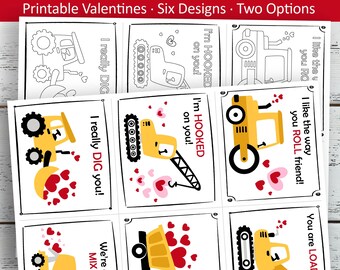 Construction Truck Valentines: Kids Printable Cards (PDF)