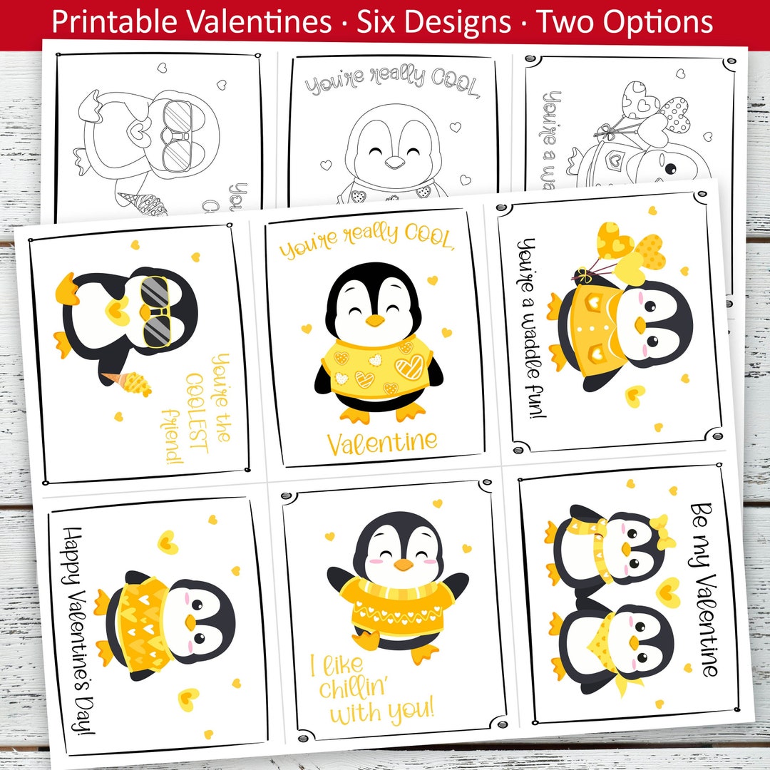 Penguin Valentine Set / Printable Valentines / Kids Printable ...