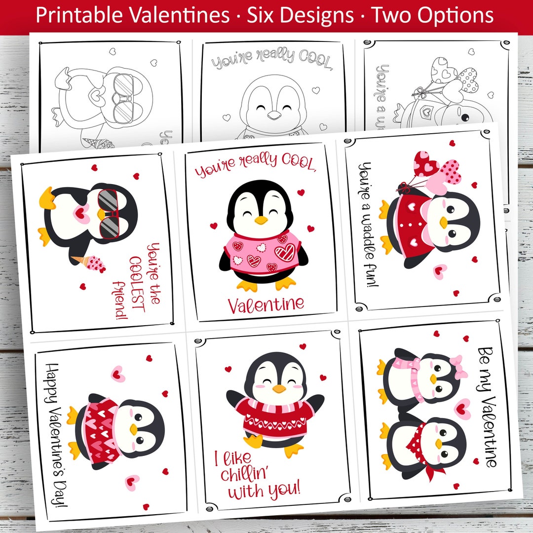 Penguin Valentine Set / Printable Valentines / Kids Printable ...