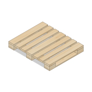 Könnte beinhalten: Eine Holzpalette mit fünf Latten und einem Ausschnitt in der Mitte. Die Palette ist aus hellbraunem Holz und in einer perspektivischen Ansicht.
