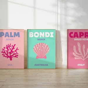 Travel Poster Set of 3 Prints, Palm Bondi Capri, Gallery Preppy Wall Art, Travel Poster, Dorm Room Poster, Printable Wall Art Y2K