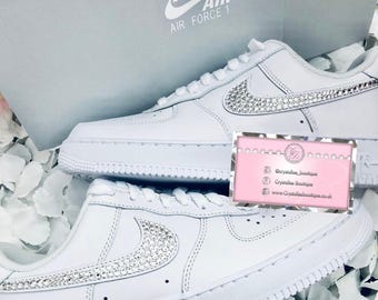 Wedding Bridal Bridesmaid Prom Air Force 1 Sparkly Crystal Bling Diamond Bedazzled Rhinestone Custom White Trainers Womens Girls Gift