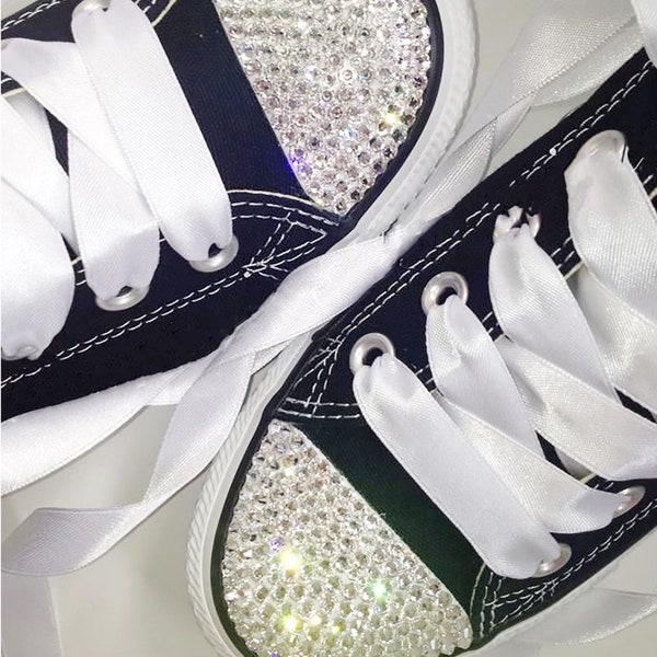 Personalised Custom Bling Sparkly Converse with Crystals Personalisation Available Choose colour (Adults sizes)